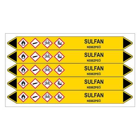 Značení potrubí, sulfan,5 ks, 150 × 12 mm